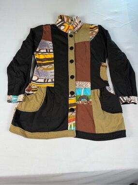 Parsley & Sage Patchwork Boho Art to Wear Cotton Jacket Medium